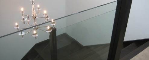 Simple black oak and glass stairs